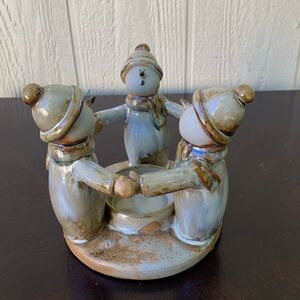 Ceramic Snowmen Circle of Friends Tealight candle holder